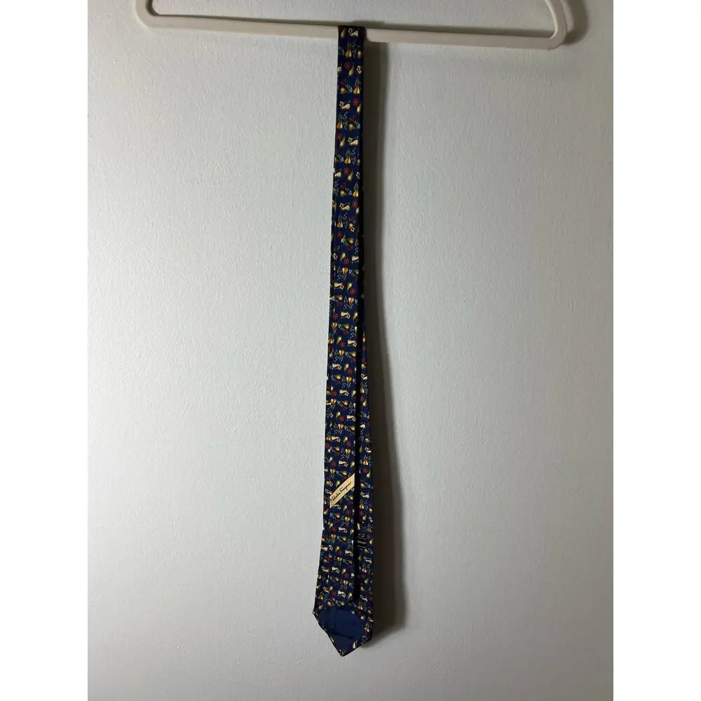 Salvatore Ferragamo Men's Navy Fruit and Flower Print Tie